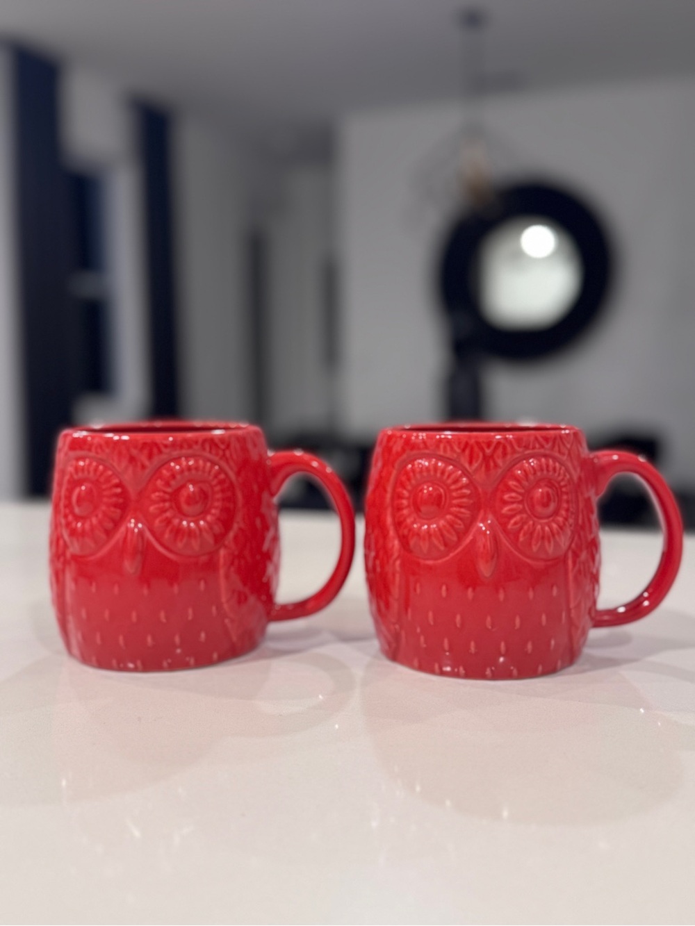 Pair of West Elm Red Owl Coffee Mugs